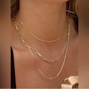 Gold Plated Stainless Steel 1pc Multi-Layered Chain Necklace